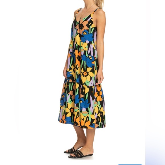 Roxy Vibrant Floral Midi Dress SIZE L - Picture 1 of 9